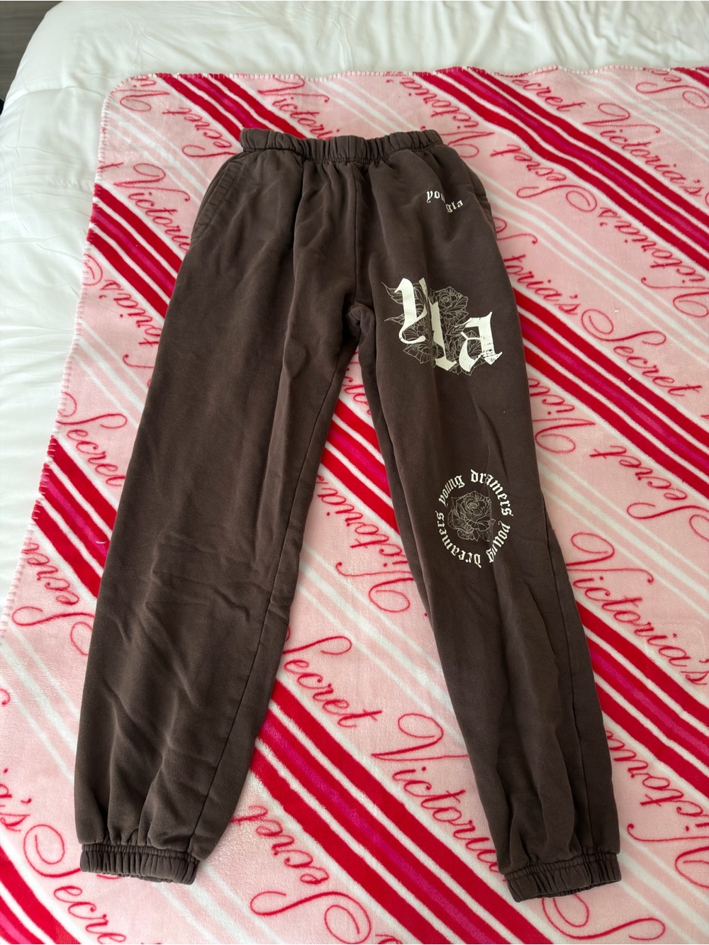 YoungLA Brown Track Pants with White Logo